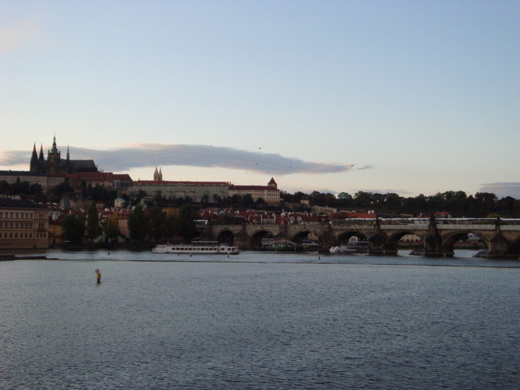 The Charles Bridge and Prague Castle at dusk
