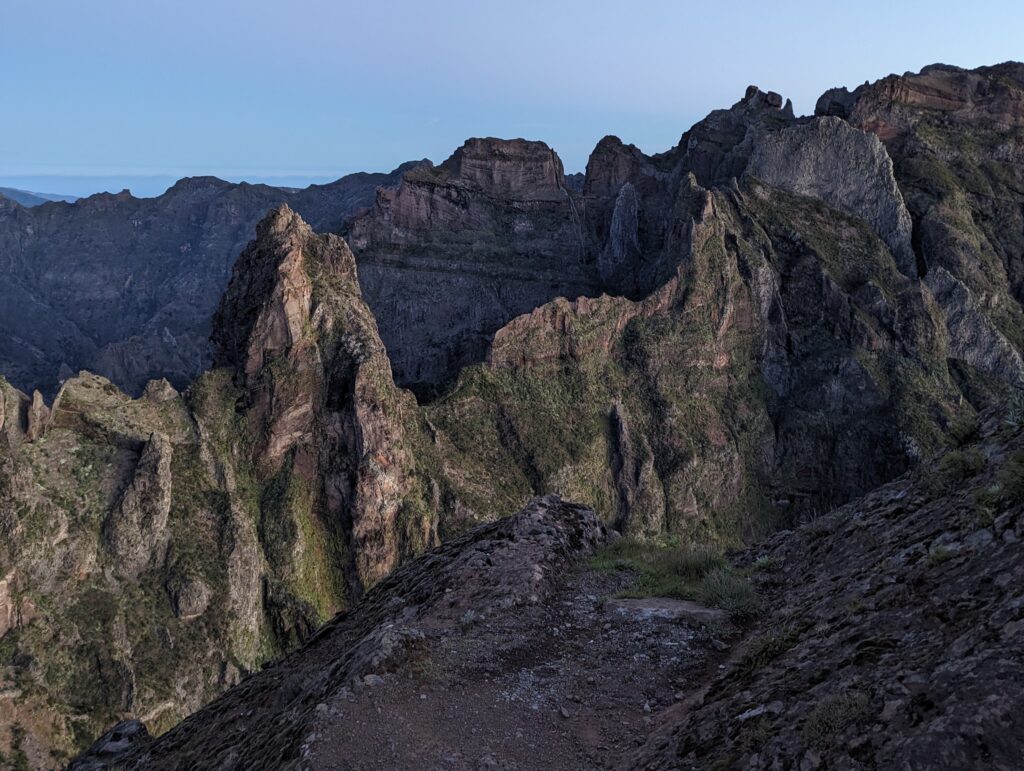 Jagged mountains in low light in Madeira, Portugal